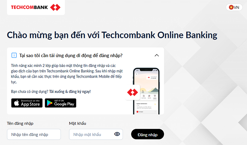 Kiểm tra số dư tài khoản Techcombank qua web Online Banking
