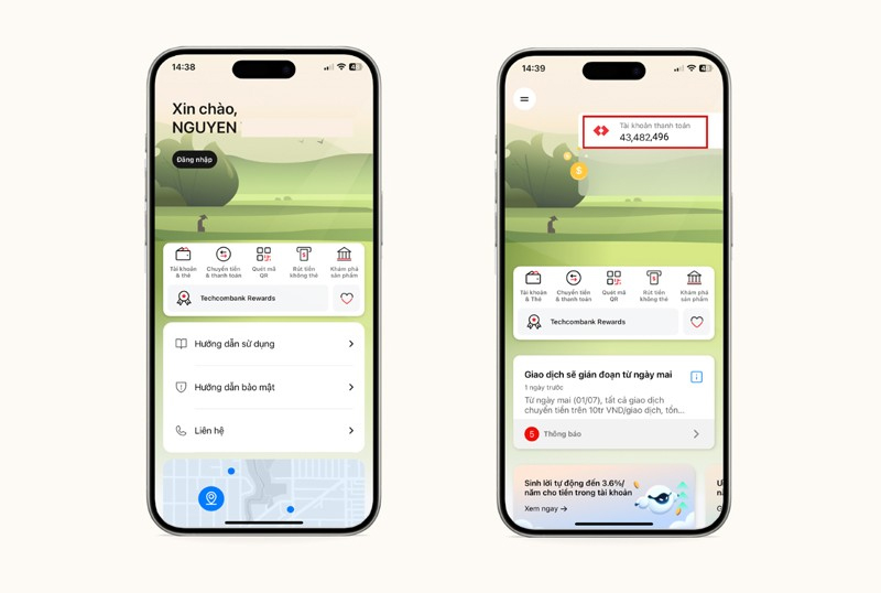 Kiểm tra số dư tài khoản qua ứng dụng Techcombank Mobile