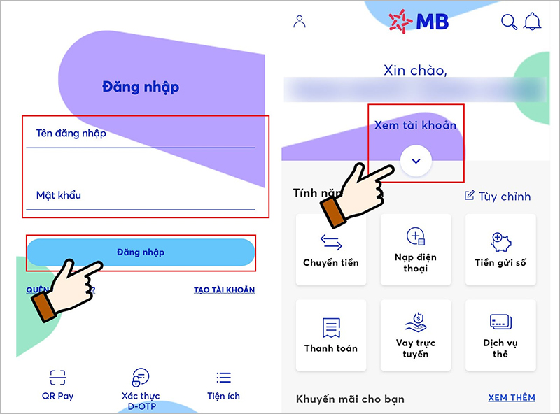 Kiểm tra qua ứng dụng MB Bank