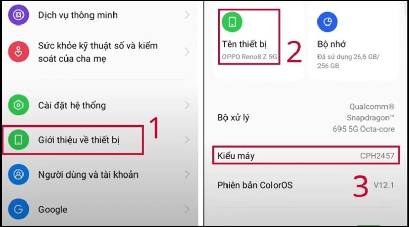 Nhận biết điện thoại OPPO chính hãng bằng cách kiểm tra tên và đời máy