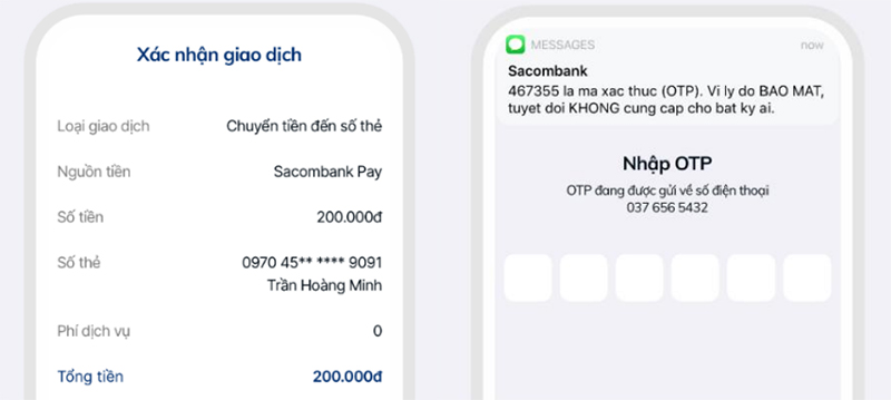 Kiểm tra thông tin và nhập OTP