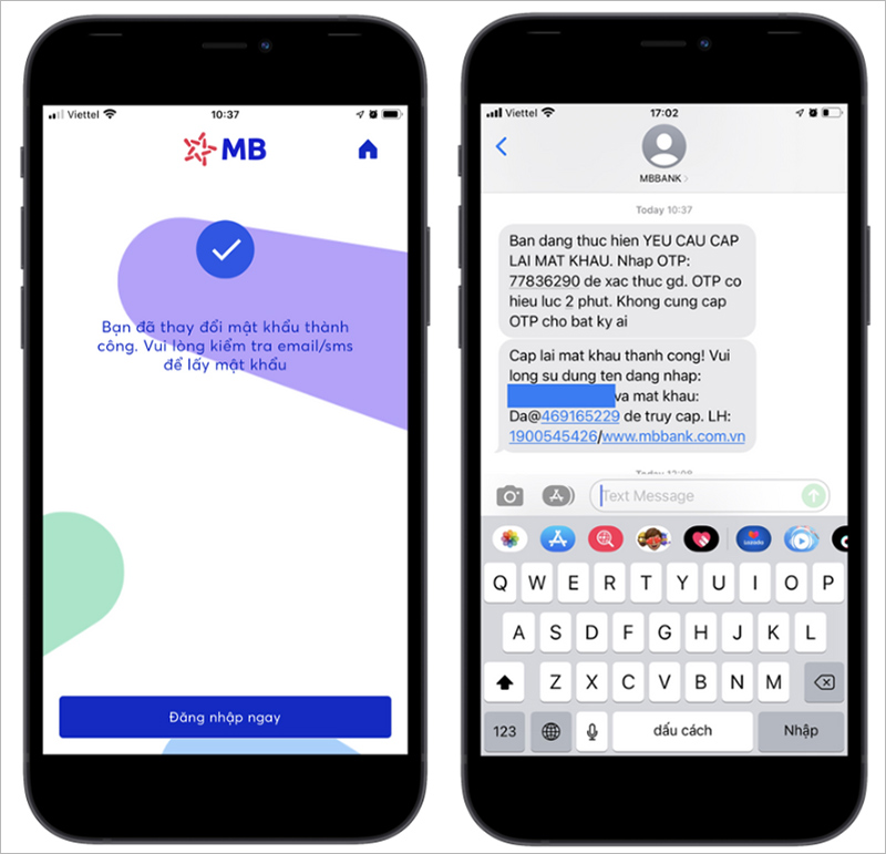 Lấy mật khẩu và đăng nhập vào app