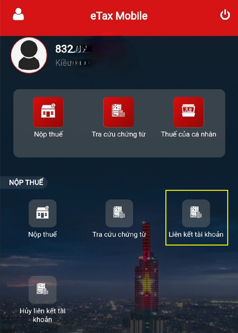Liên kết tài khoản ngân hàng với ETax Mobile