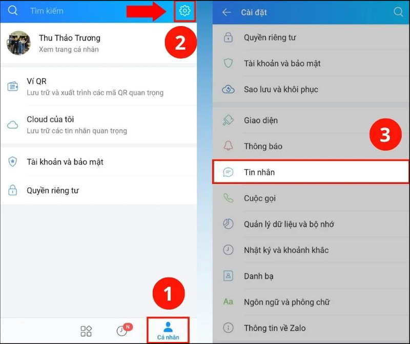 Trong menu Cài đặt chọn Tin nhắn