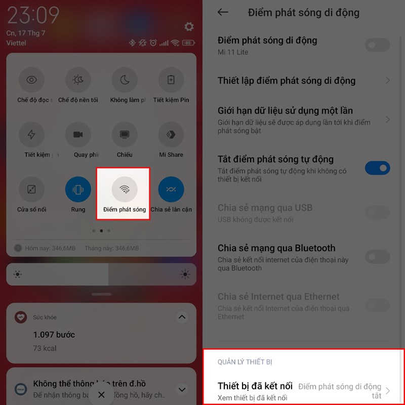Mở “Điểm phát sóng di động”, tiếp tục nhấn vào “Thiết bị đã kết nối”