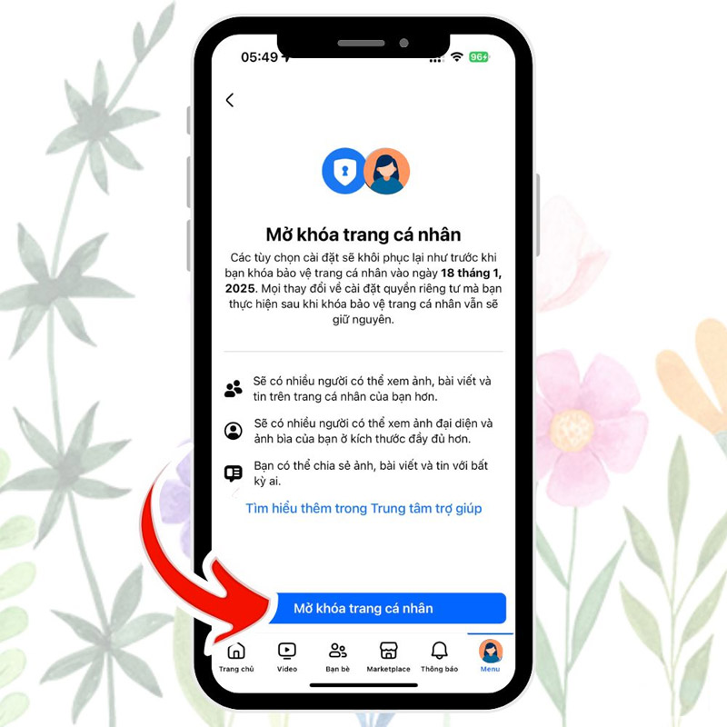 Nhấn vào Mở khóa trang cá nhân