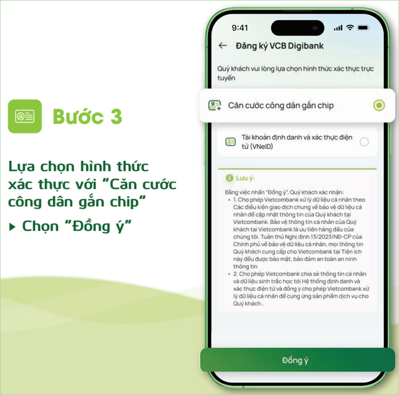 Mở tài khoản Vietcombank xác thực bằng CCCD gắn chip bước 3