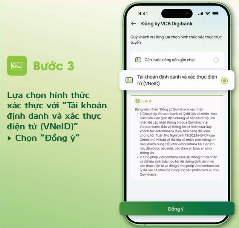 Mở tài khoản Vietcombank xác thực bằng VNeID bước 3