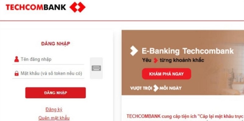 Mở trang web Internet Banking Techcombank và đăng nhập bằng tài khoản ngân hàng