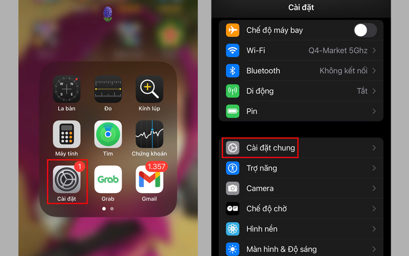 Chọn Cài đặt chung tại giao diện Cài đặt 