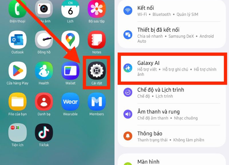 Khởi chạy ứng dụng Cài đặt, sau đó nhấn vào mục Galaxy AI 