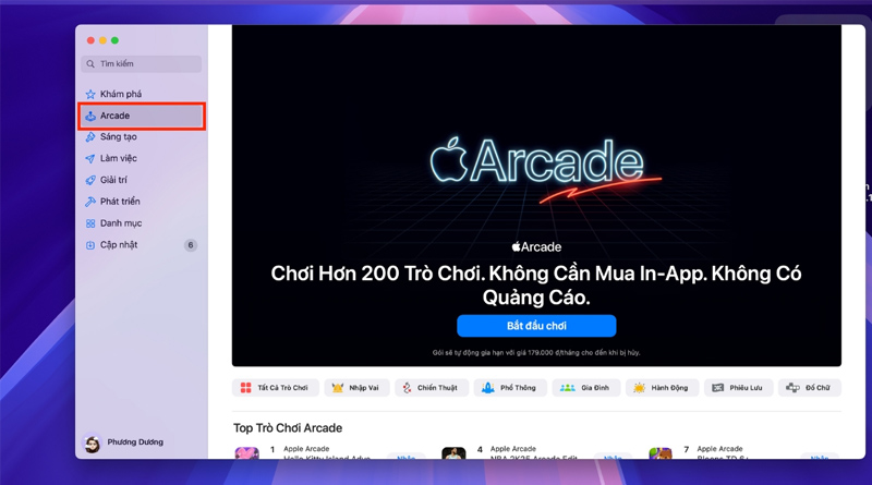 Nhấn mua Arcade trên Macbook và xác nhận đăng ký