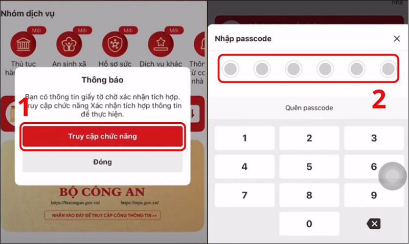 Nhấn “Truy cập chức năng” và nhập passcode để tiếp tục