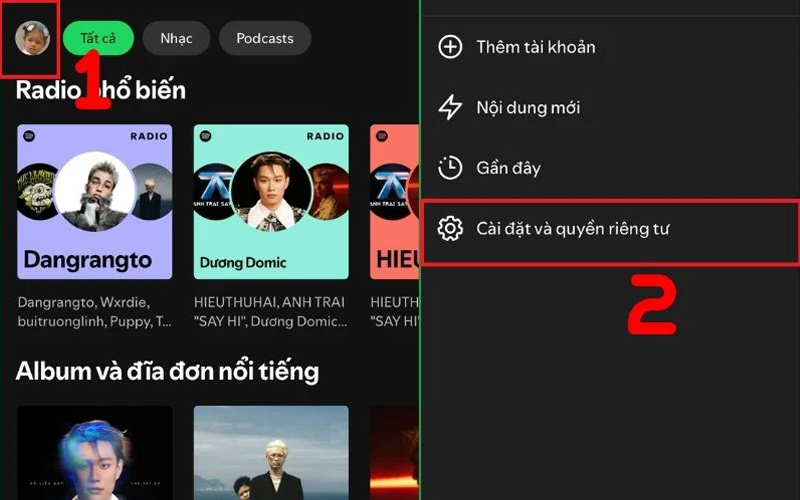 Chọn biểu tượng ảnh đại diện và nhấn chọn Cài đặt và quyền riêng tư