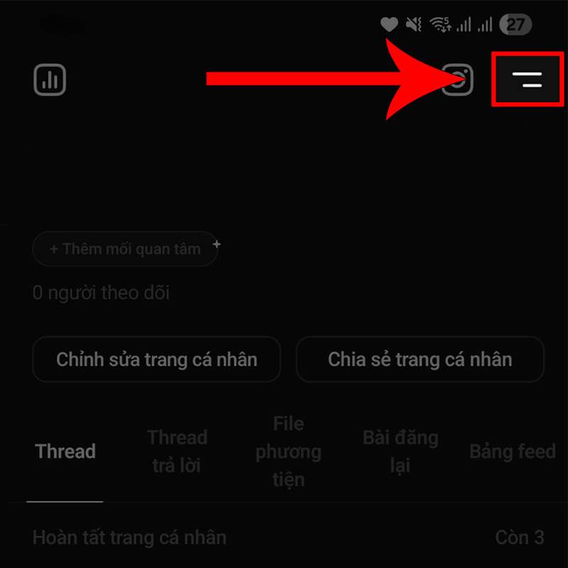 Nhấn vào biểu tượng hai dấu gạch ngang để mở menu cài đặt