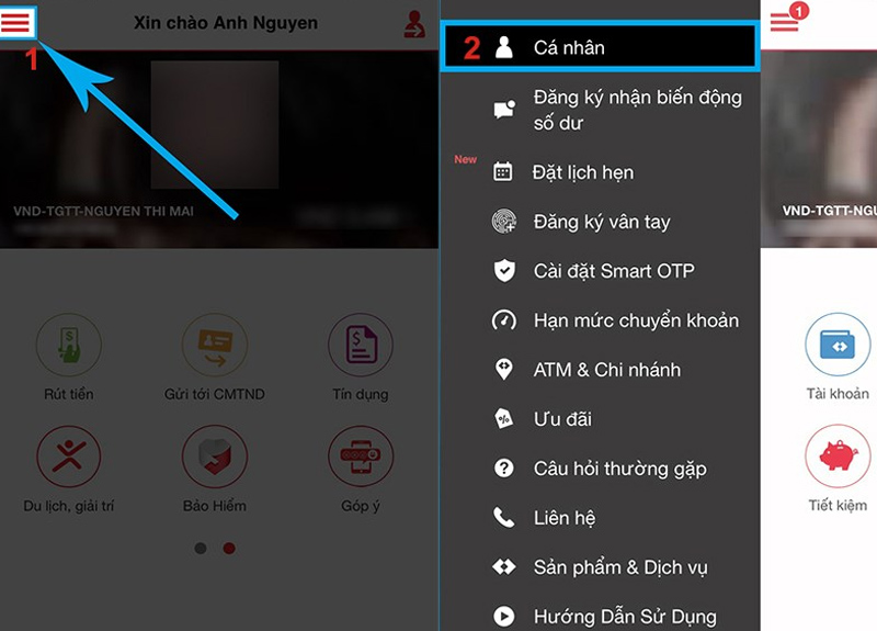 Chọn biểu tượng Menu, sau đó nhấn vào mục Cá nhân 