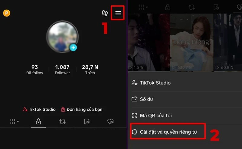 Chọn Cài đặt và quyền riêng tư 