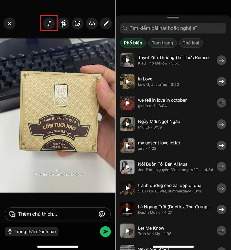 Nhấn vào biểu tượng nốt nhạc