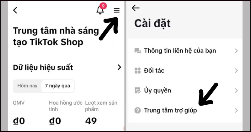 Chọn mục Trung tâm trợ giúp 