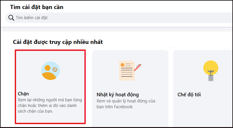 Chọn Chặn để mở các tùy chọn liên quan