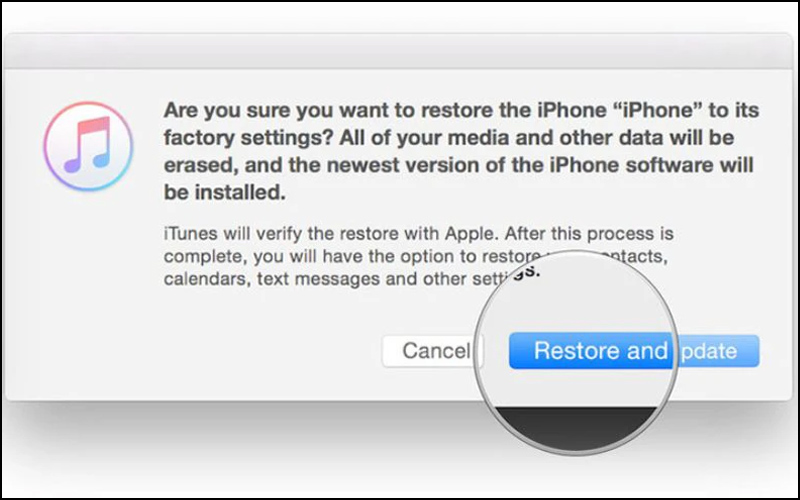 Chọn Restore and Update