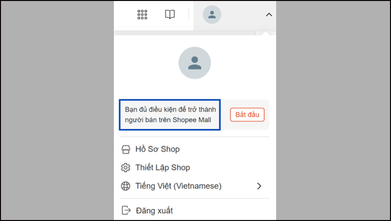 Nhấn vào tên đăng nhập ở góc phải màn hình, sau đó chọn Bắt đầu 