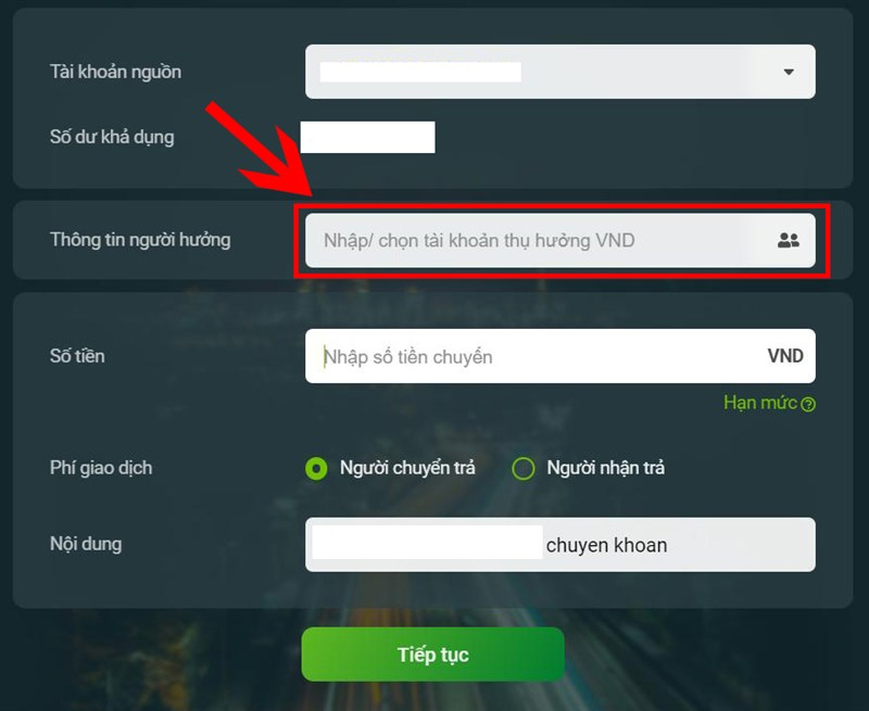 Nhập các thông tin