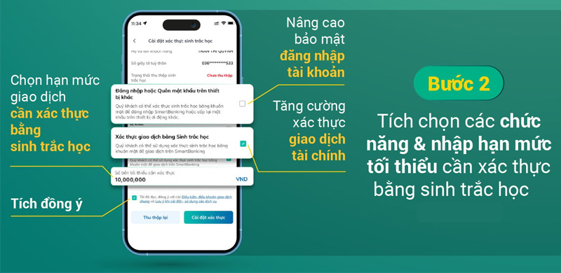 Tick chọn các chức năng và nhập hạn mức tối thiểu