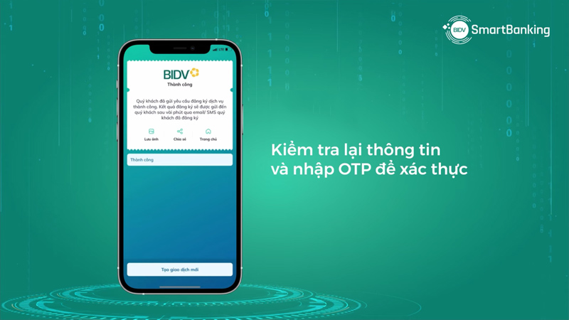 Hoàn tất tạo tài khoản BIDV online
