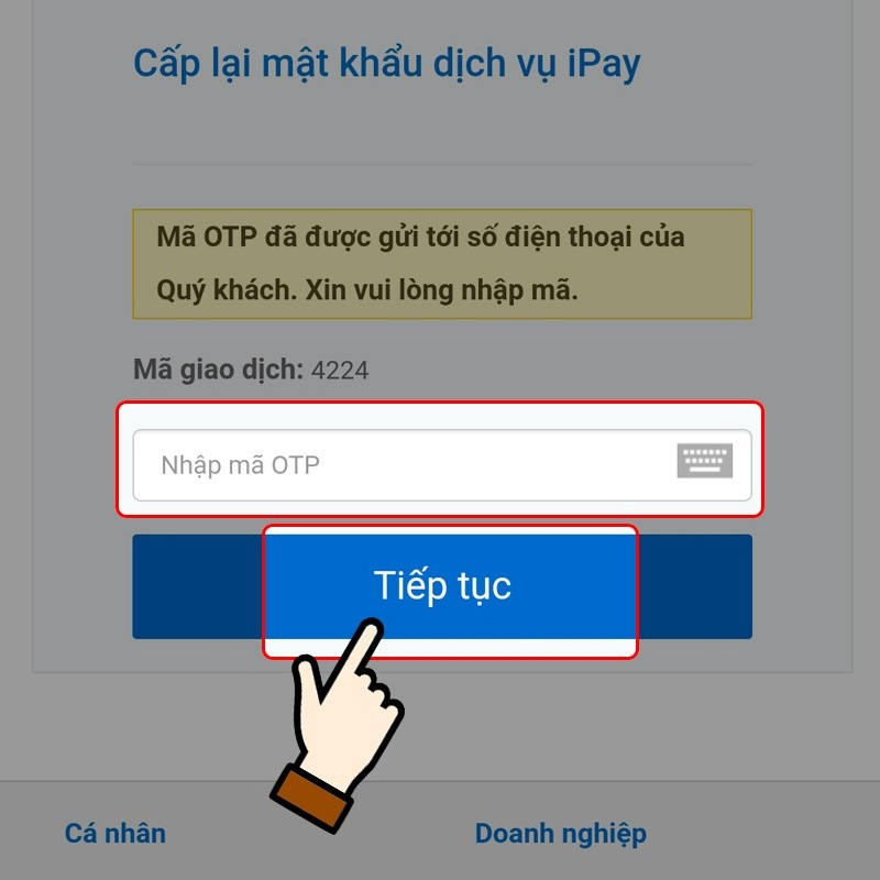Nhập mã OTP để đổi mật khẩu tài khoản VietinBank