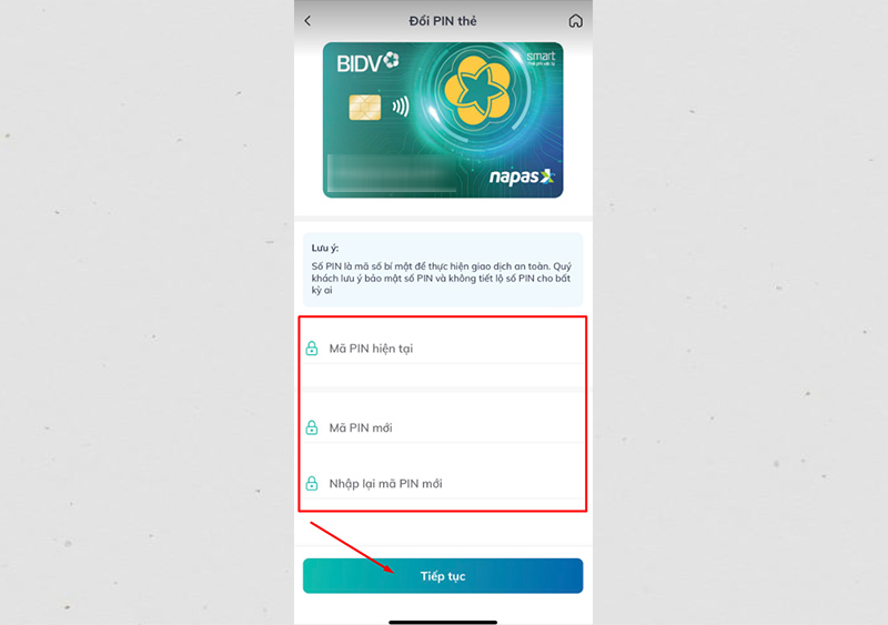 Nhập mã PIN cũ, mã PIN mới 2 lần và hoàn tất quá trình đổi mã PIN