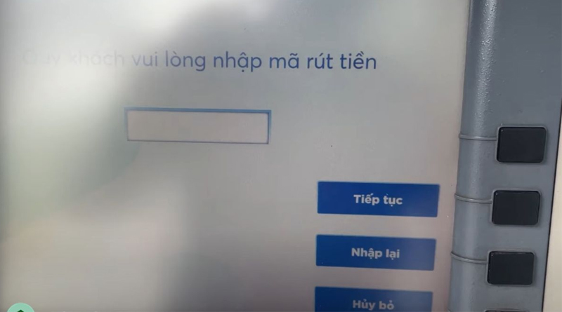 Nhập mã rút tiền và nhập số tiền cần rút