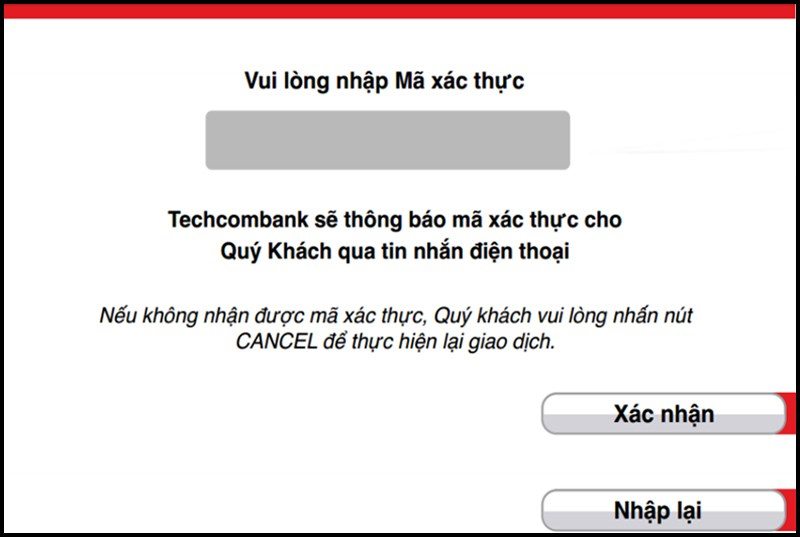 Nhập mã xác thực để xác nhận rút tiền