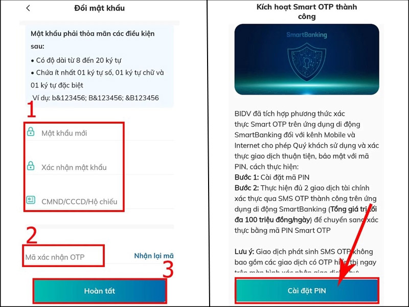 Nhập mật khẩu mới và nhấn Hoàn tất