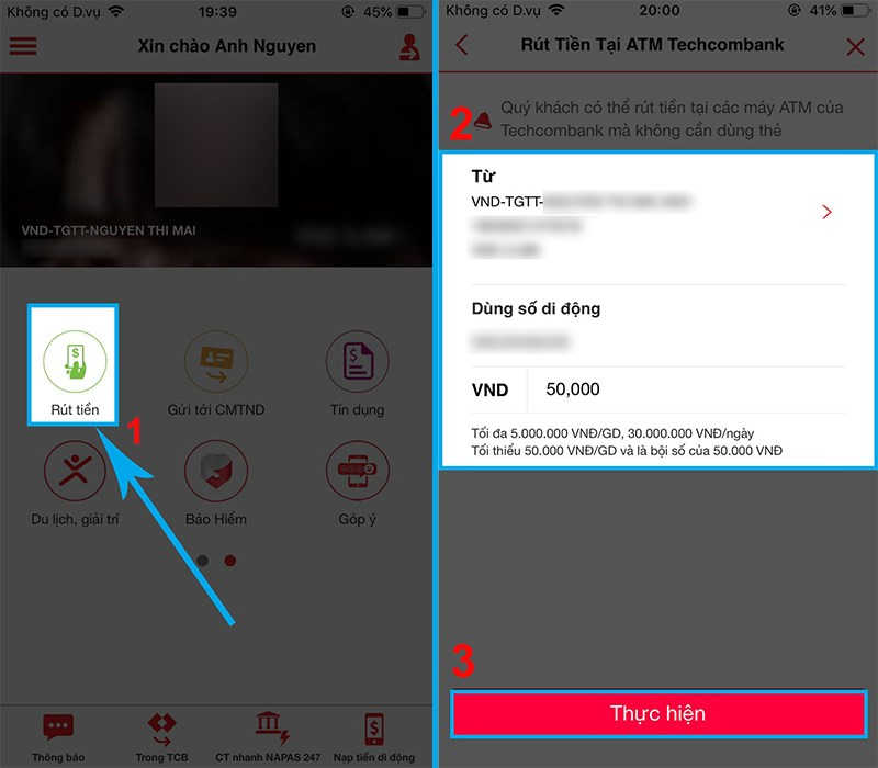 Nhập thông tin để tạo mã rút tiền