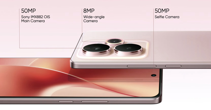 Realme 15 5G trang bị cảm biến chính Sony IMX882 50MP 