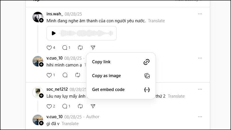 Truy cập vào Threads và sao chép voice cần tải về