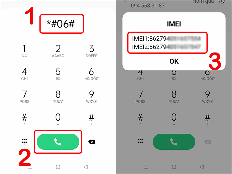 Sử dụng cú pháp *#06# để check IMEI Realme