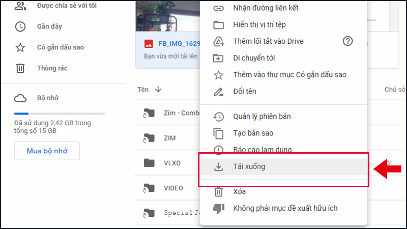Tải ảnh từ Google Drive máy tính