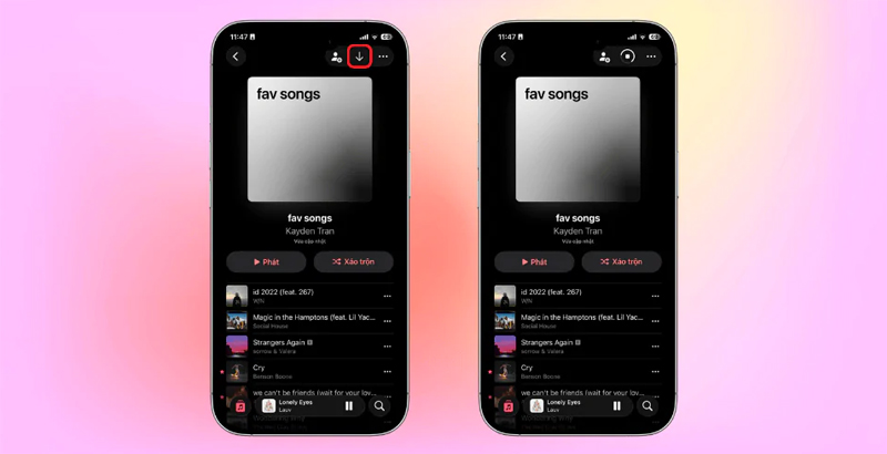 Thêm bài hát muốn hiển thị lời vào playlist và tải về máy