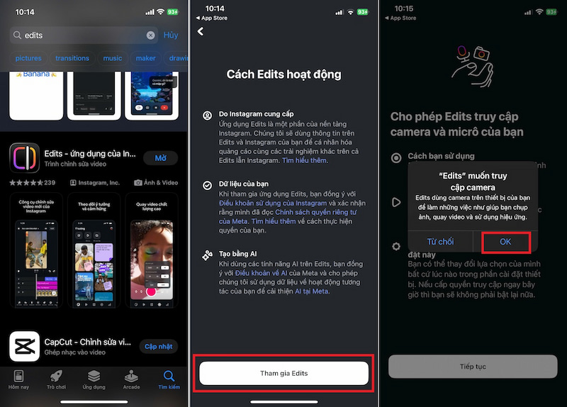Tải và cài đặt ứng dụng Edits