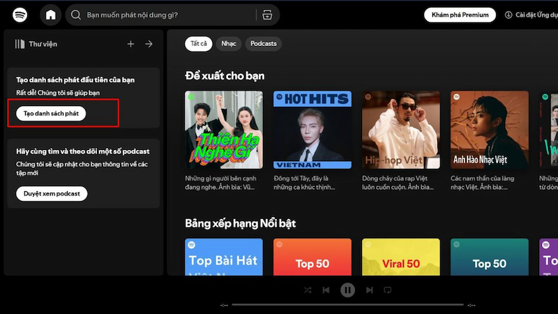 Tạo danh sách phát Spotify trên máy tính