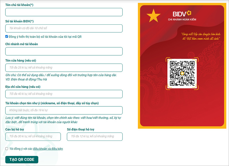 Hướng dẫn cách tạo mã QR BIDV trên website