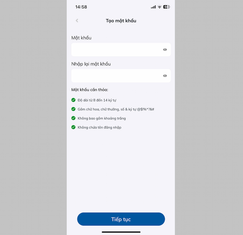 Tạo mật khẩu Sacombank Pay