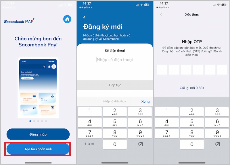 Tạo tài khoản Sacombank mới