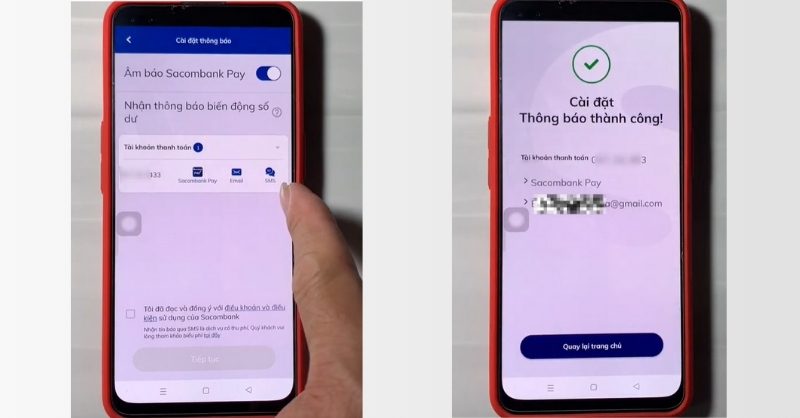 Tắt biểu tượng SMS trên ứng dụng Sacombank Pay