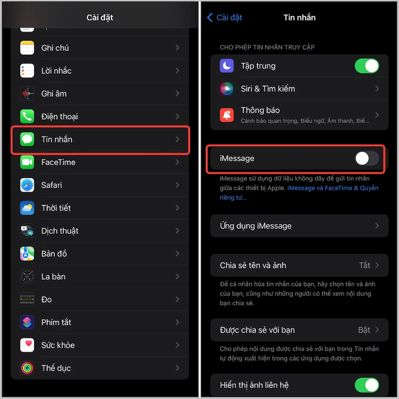 Tắt iMessage trên iPhone, iPad