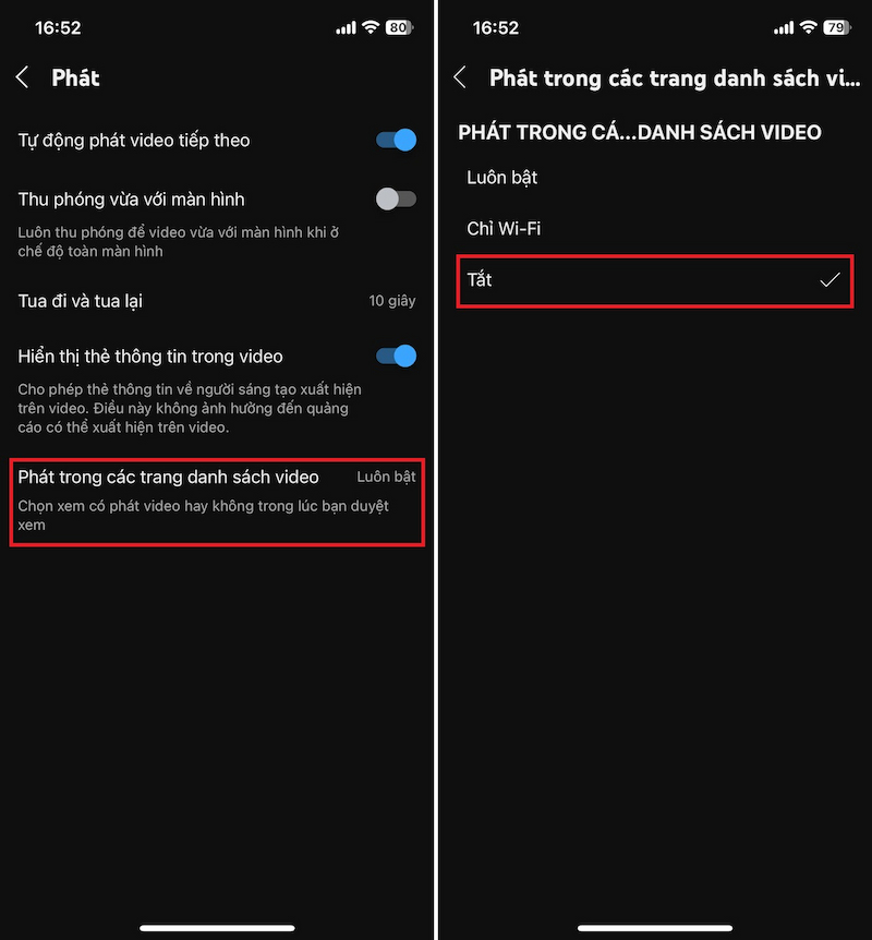 Phát trong các trang danh video
