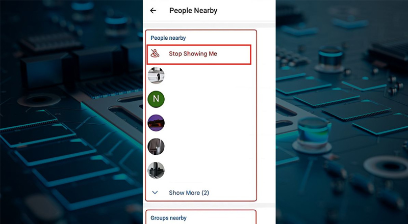 Chọn Stop Showing Me để tắt tìm quanh đây trên Telegram