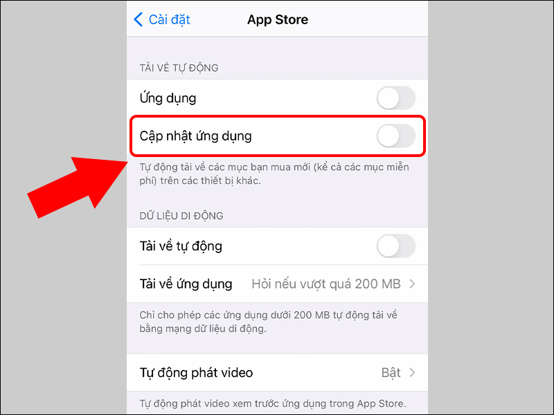 Tắt tự động cập nhật iOS